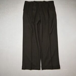 Turnbury 38x30 Brown Herringbone 100% Wool Pleated Cuffed Dress Pants
